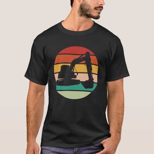 Camiseta Excavador Driver Retro Sunset Heavy Equipment Over (Frente)