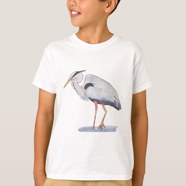 Camiseta Excelente Blue Heron aquarela espécie aves (Frente)