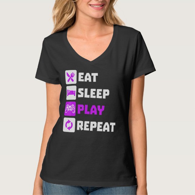 Camiseta Excelente Comer Sleep Reproduzir Jogos de Videogam (Frente)