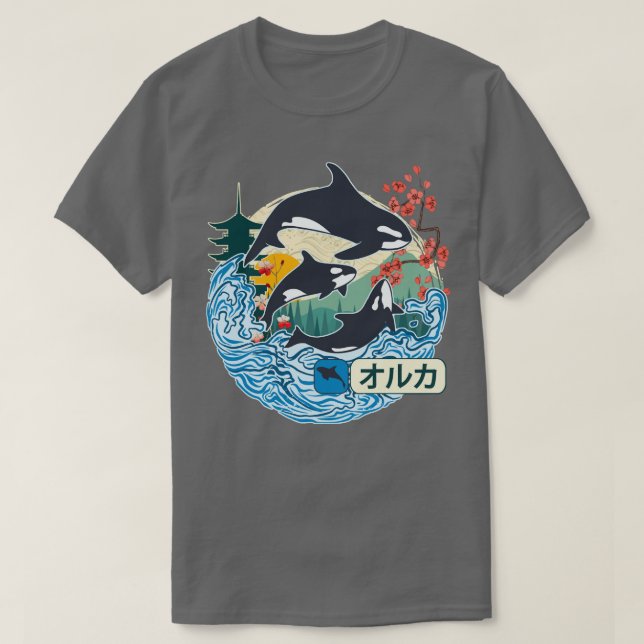 Camiseta Excelente de Baleia Orca Japonesa Wave Kanagawa Ja (Frente do Design)