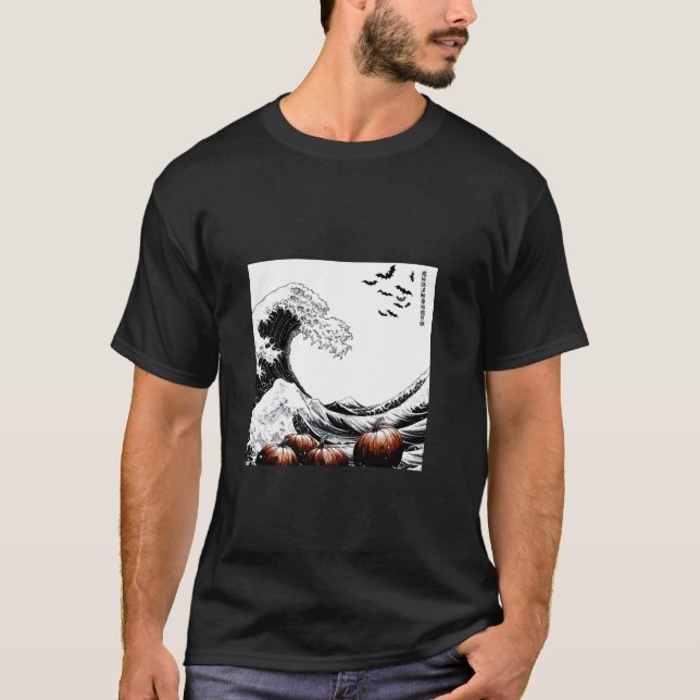 Camiseta Excelente de Hokusai Onda Spooky Cats T Shirt (Frente)