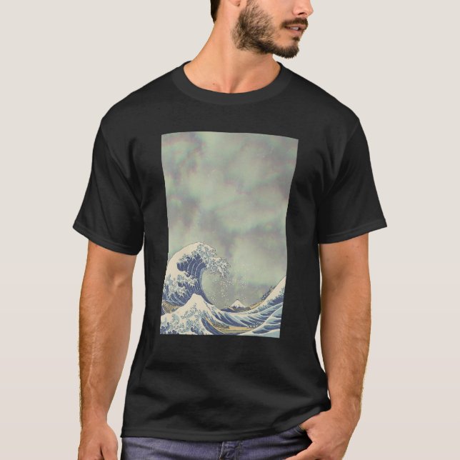 Camiseta Excelente Hokusai Onda Nas Nuvens De Grunge (Frente)