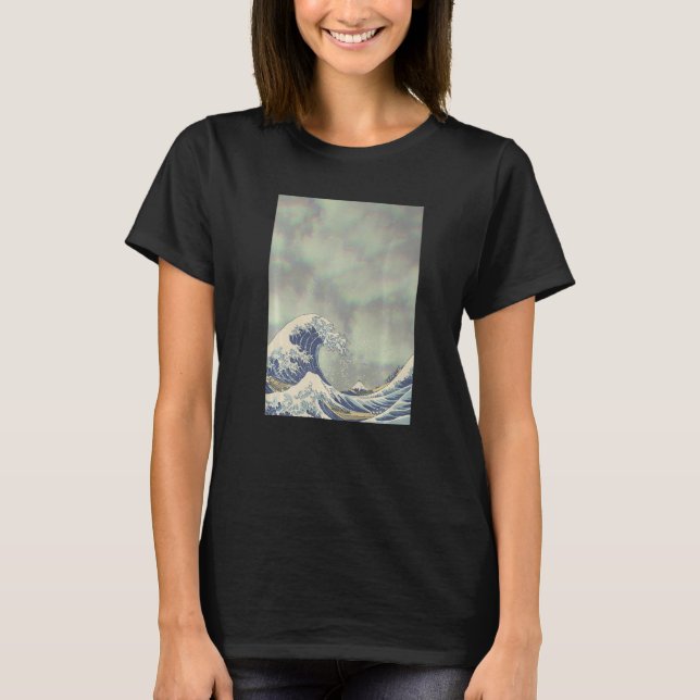 Camiseta Excelente Hokusai Onda Nas Nuvens De Grunge (Frente)
