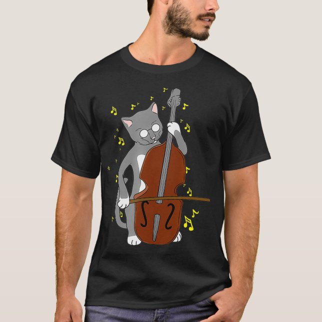 Camiseta Excelente    JazzCat Tocando Cello Duplo Bass (Frente)