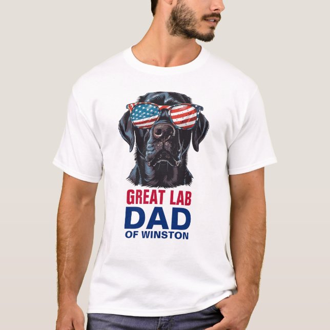 Camiseta Excelente Labrador Pai 4 de julho Bandeira America (Frente)