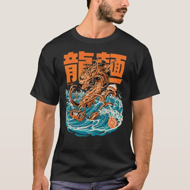 Camiseta Excelente Negro Ramen Dragon de Kanagawa Essencial (Frente)