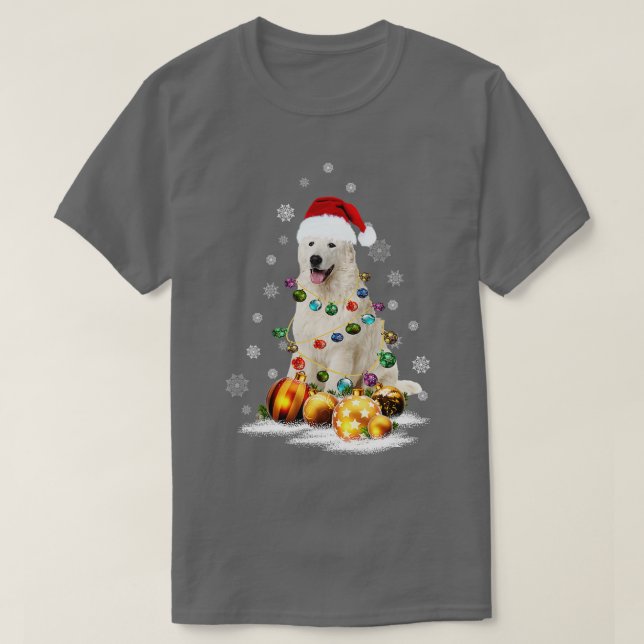 Camiseta Excelente Pirenéus Cachorros Luzes de Natal Famosa (Frente do Design)