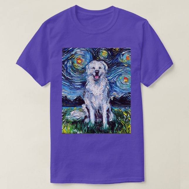 Camiseta Excelente Pirenéus Cheio Versão Starry Night Dog A (Frente do Design)