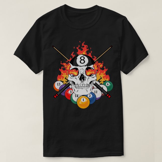 Camiseta Excelente Piscina Billiards Player Caveira Bilhar  (Frente do Design)