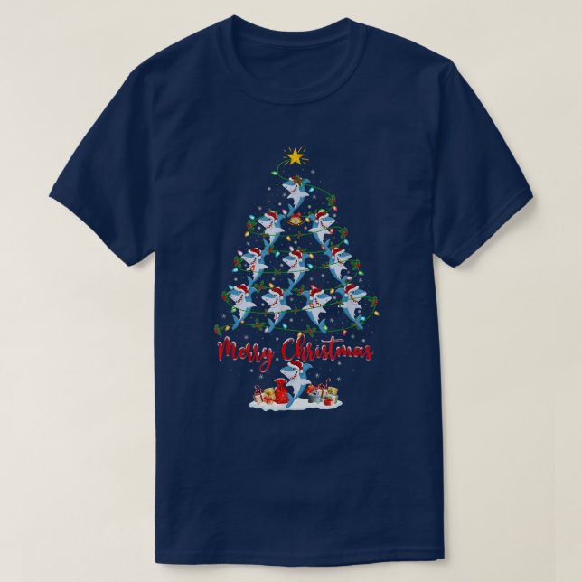 Camiseta Excelente Tubarão Branco Peixe Árvore de Natal Mui (Frente do Design)