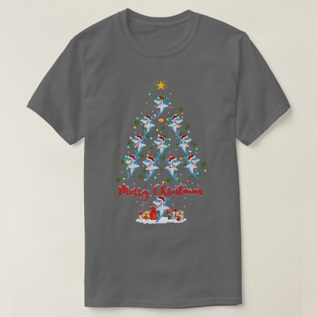 Camiseta Excelente Tubarão Branco Peixe Árvore de Natal Mui (Frente do Design)