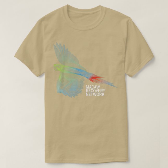 Camiseta Excelente Verde Macaw Impressão Macaw Recovery Net (Frente do Design)