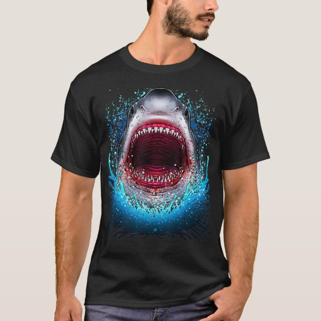 Camiseta Excelente White Shark Open Mouth Teeth Beach Ocean (Frente)