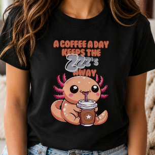 Camiseta Excesso de Cuteness: Axolote Bebê Bebendo Café