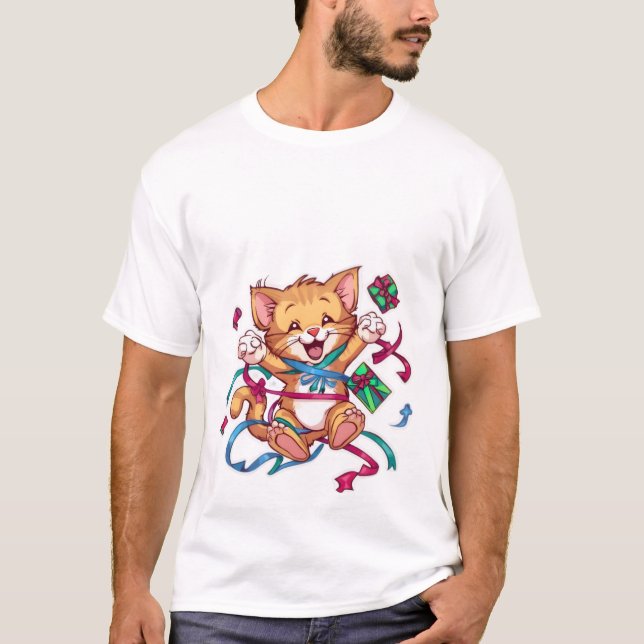Camiseta Excited Kawaii Ginger Cat Birthday Celebration✨🎉 (Frente)