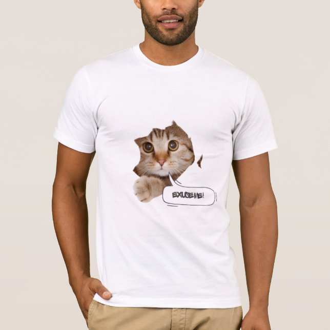 Camiseta  Excuse Me? – Funny Cat Ripped Paper T-Shirt (Frente)