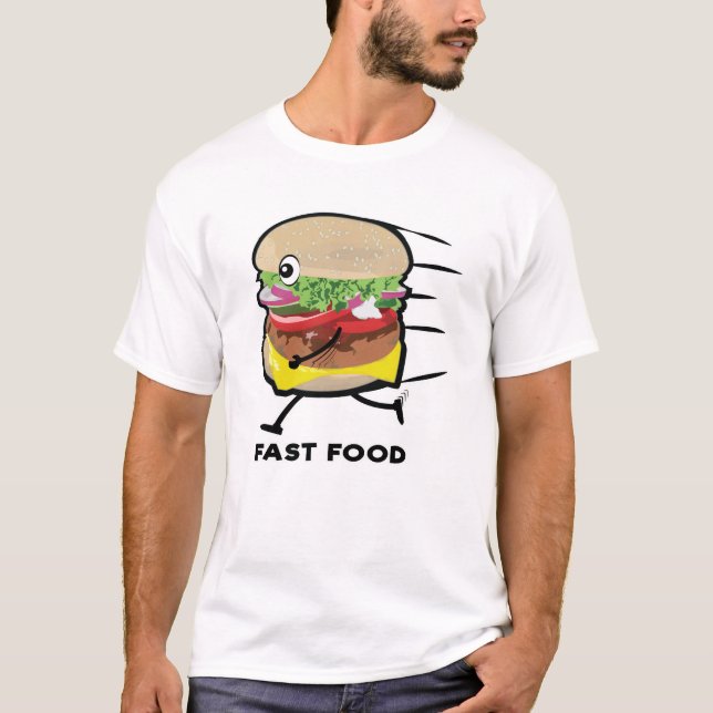 Camiseta Executando Comida Rápida - Design de Burger Engraç (Frente)
