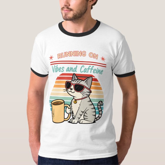Camiseta Executando em Vibes & Caffeine - Legal Cat Retro (Frente)