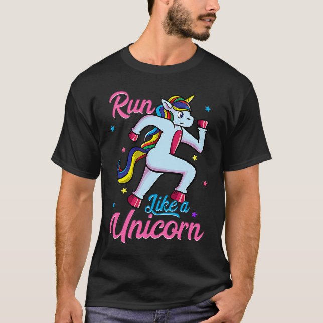 Camiseta Executar como uma Maratona de 5 K do Unicorn Track (Frente)