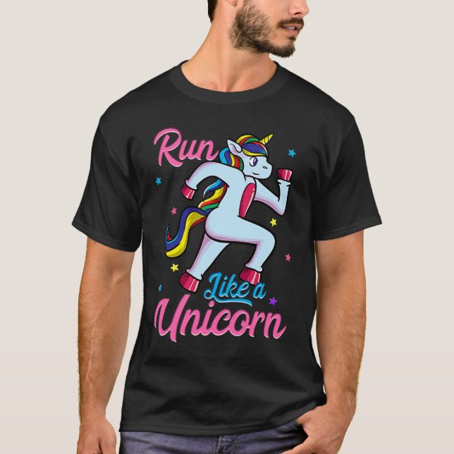 Camiseta Executar como uma Maratona de 5 K do Unicorn Track (Frente)