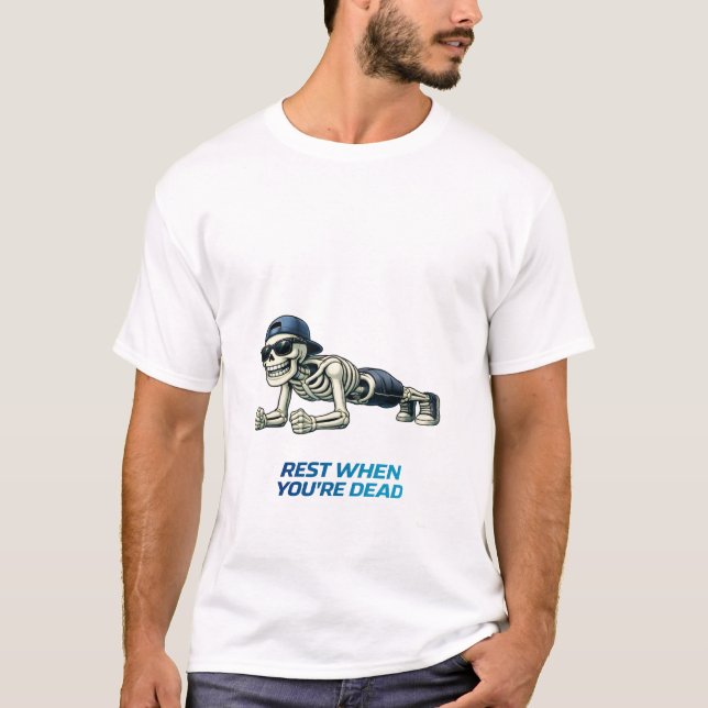 Camiseta Exercício de Prancha de Esqueleto Design de Treina (Frente)