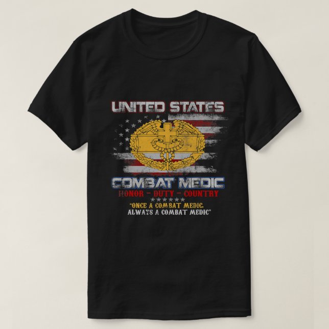 Camiseta Exército Americano Combate Médico Veterano Fla (Frente do Design)