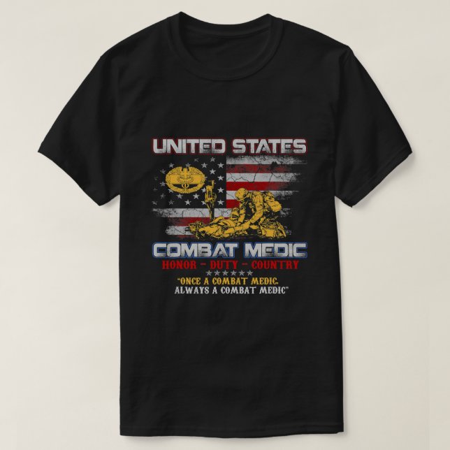 Camiseta Exército Americano Combate Médico Veterano Vintage (Frente do Design)