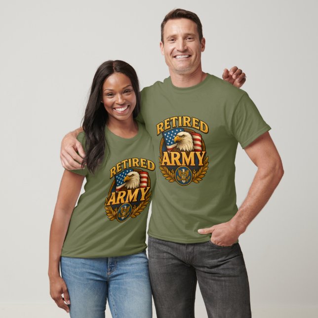 Camiseta Exército Aposentado com bandeira e águia (Unissex)