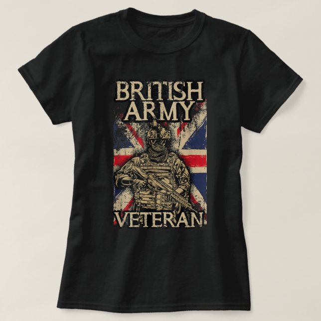 Camiseta Exército britânico Veteran Soldier Union Jack Flag (Frente do Design)