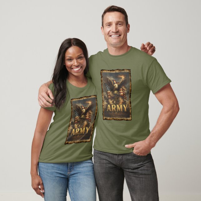 Camiseta "EXÉRCITO" Gráfico Com Águia e Bandeira (Unissex)