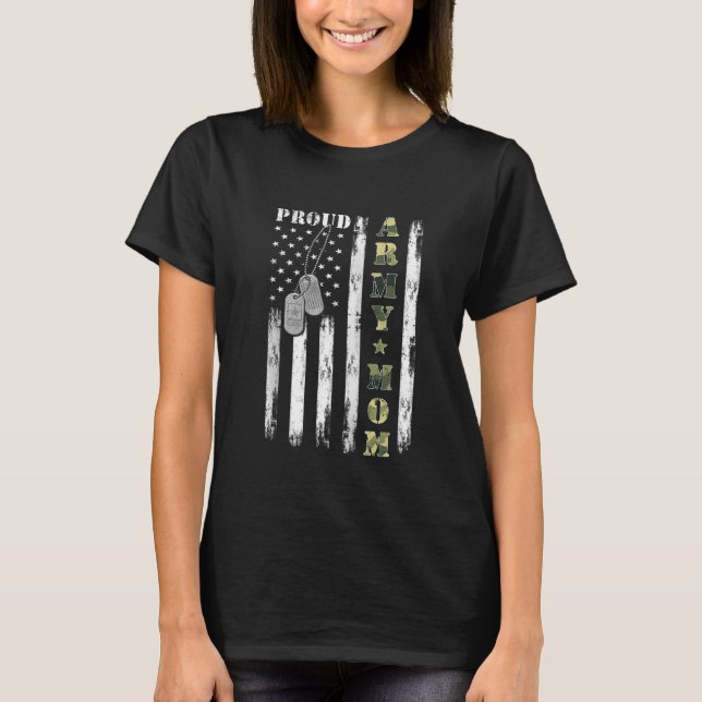 Camiseta Exército Orgulhoso Mãe Americana Bandeira Camo Mãe (Frente)