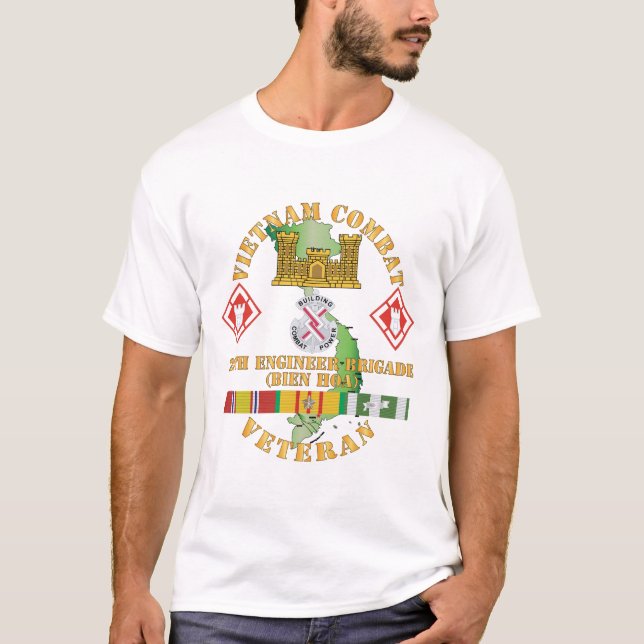 Camiseta Exército - Vietnã Combate Veterano com Engenheiro  (Frente)