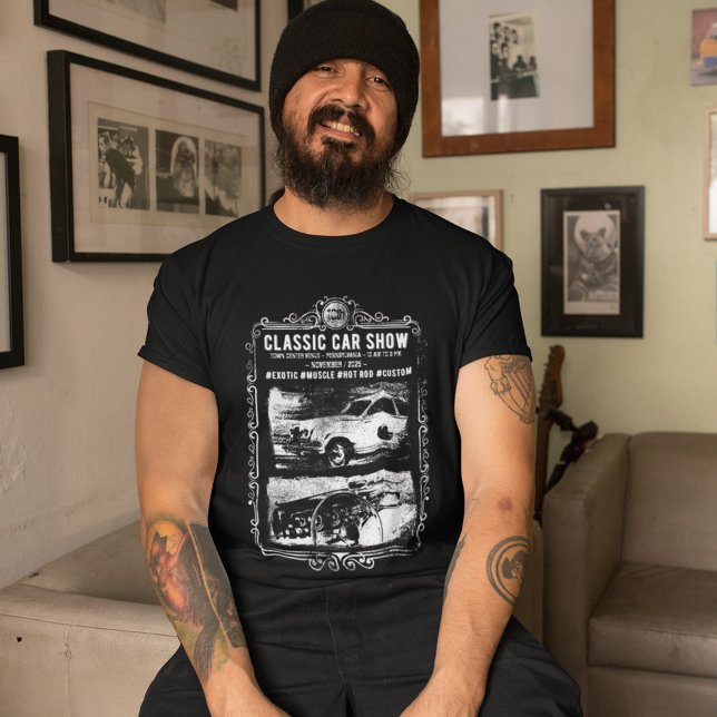 Camiseta Exibição de Carros Clássicos Personalizáveis (Criador carregado)