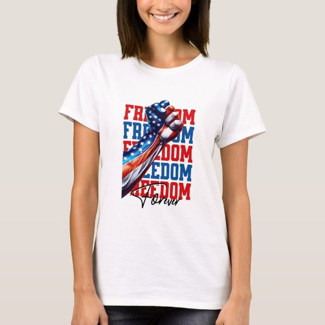 Camiseta Exibição de Poder da Bandeira EUA Punho Liberdade (Frente)