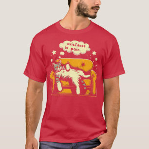 Camiseta Existência É Dor Engraçado Gato Preguiçoso