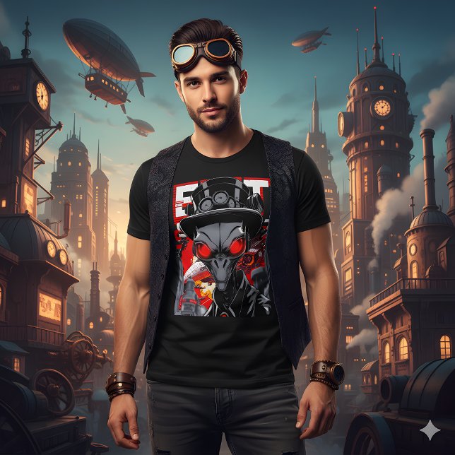 Camiseta Exit System | Retro Steampunk Alien Tee (Criador carregado)