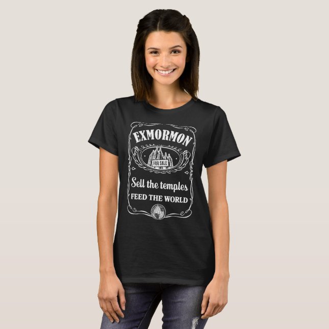 Camiseta Exmormon - venda os templos, alimentam o mundo (Frente Completa)