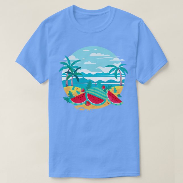 Camiseta Exotic Beach Ocean Palm Trees Melon Fruta Watermel (Frente do Design)