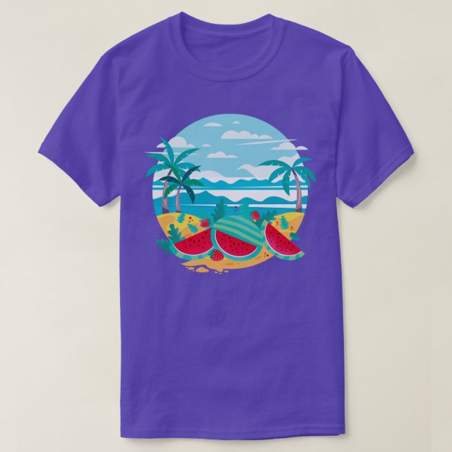 Camiseta Exotic Beach Ocean Palm Trees Melon Fruta Watermel (Frente do Design)