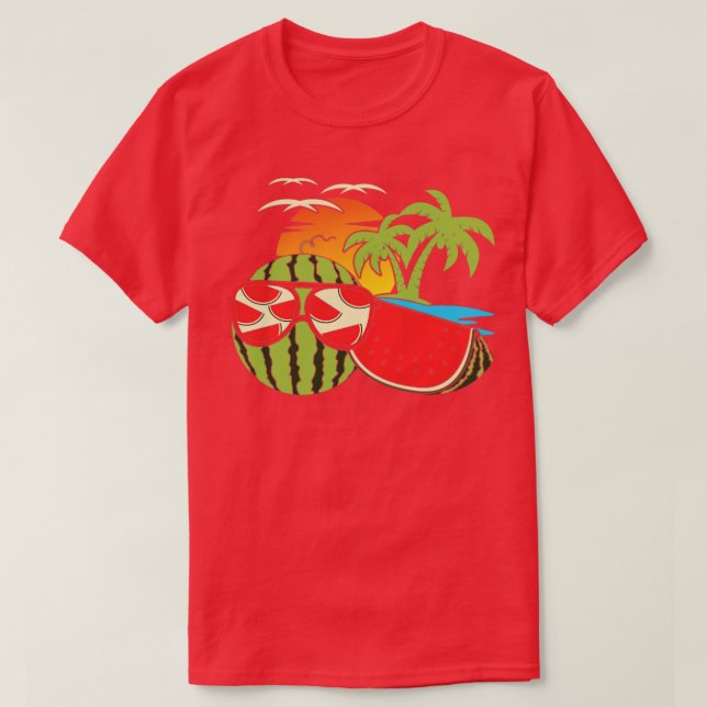 Camiseta Exótica Sunset Engraçado Melão Sol Óculos Tropicai (Frente do Design)