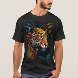 Camiseta Exótico Gato Grande da Floresta Tropical Masculino
