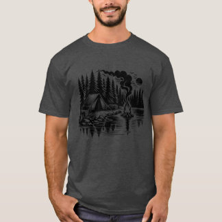 Camiseta Experiência da Natureza Camping Byhe Lake engraçad