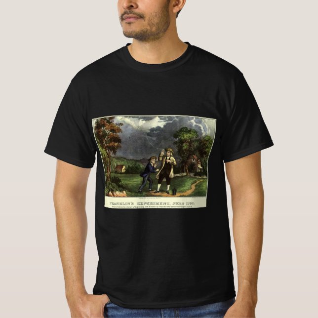 Camiseta Experiência de Benjamin Franklin com Pipa e Relâmp (Frente)