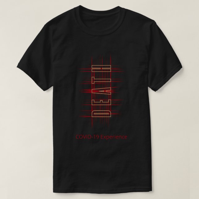 Camiseta Experiência, Vírus, Morte, Vermelho e Dourado da C (Frente do Design)