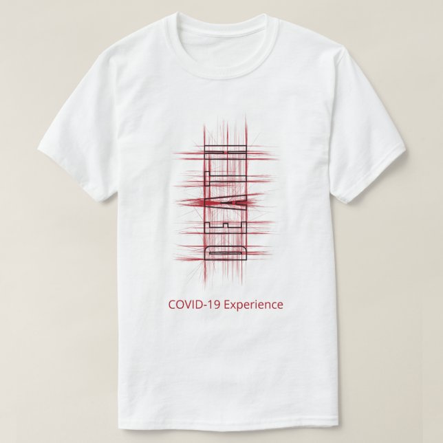 Camiseta Experiência, Vírus, Morte, Vermelho e Negro da COV (Frente do Design)