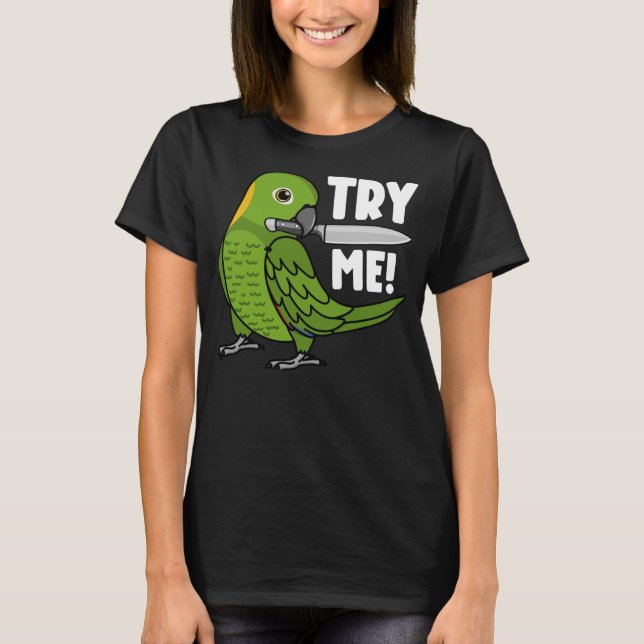 Camiseta Experimente-me papagaio com faca I Amazônia napoli (Frente)