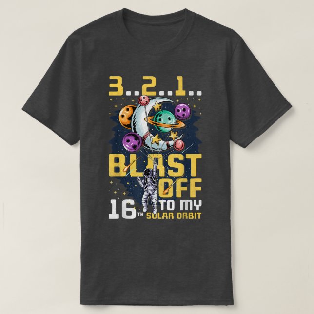 Camiseta Explodir para minha 16ª órbita solar, 16º aniversá (Frente do Design)