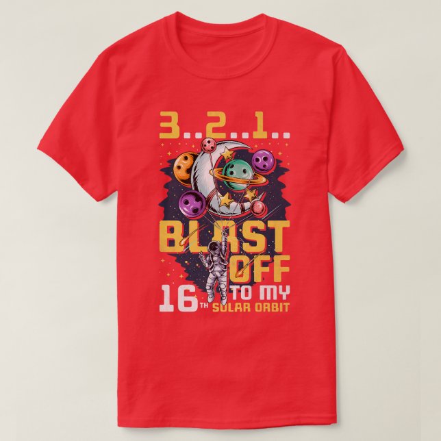 Camiseta Explodir para minha 16ª órbita solar, 16º aniversá (Frente do Design)