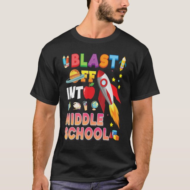 Camiseta Explodir Para O Foguete Da Escola Média De Volta À (Frente)