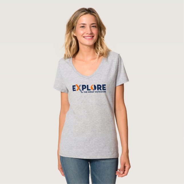 Camiseta Exploração da Natureza | Mulheres do Pescoço V (Frente Completa)
